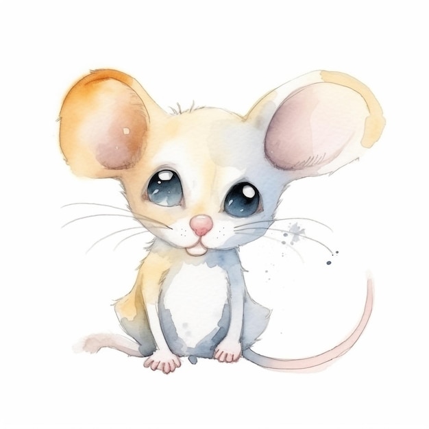 Watercolor illustration of a mouse.