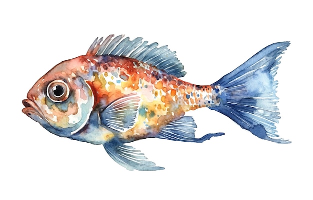 白い背景に色とりどりの魚の水彩イラスト 生成 AI