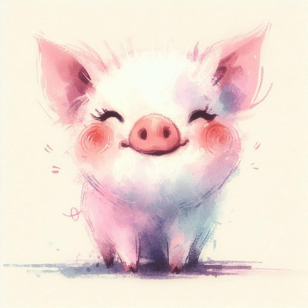 写真 アクアカラー画可愛い小豚のイラスト 可愛い豚