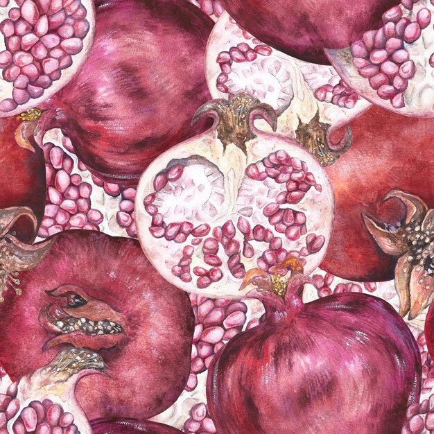 写真 白い背景の熟した赤いナツメヤシの果実の無縫のパターンの水彩画