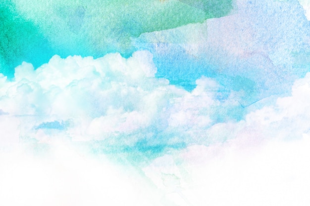 写真 雲と空の水彩イラスト。