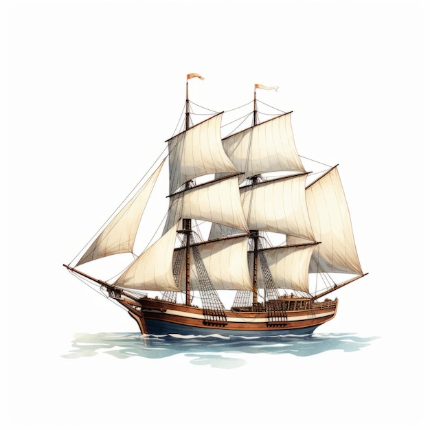 Watercolor Illustration Of An Old Fashioned Sailing Ship