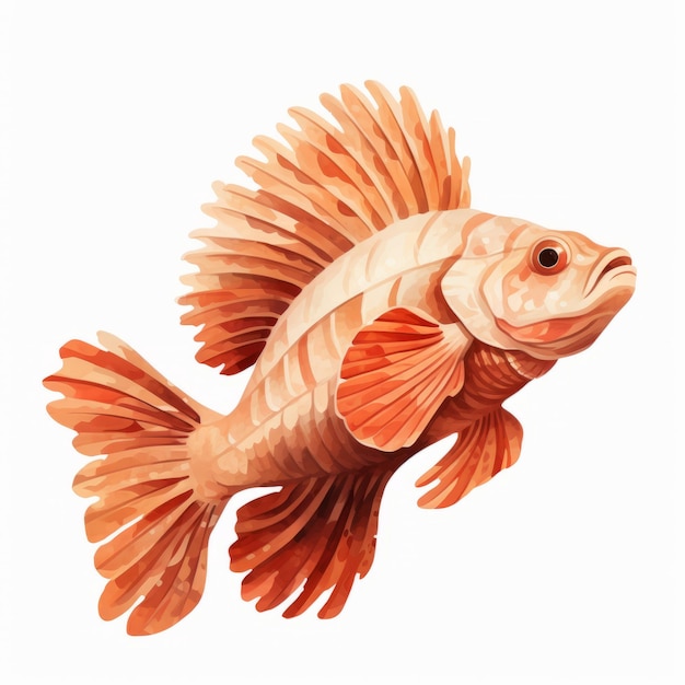 Watercolor Illustration Of Orange Coralline Fish Isolated On White Background