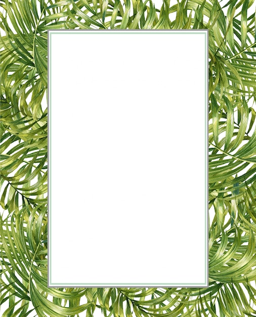 白い背景の上のbambooの葉の水彩イラスト絵画