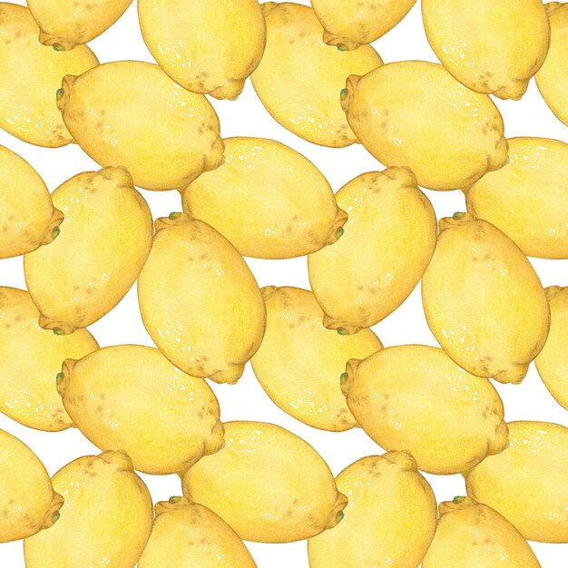 Photo watercolor illustration a pattern of a whole lemon on a white background