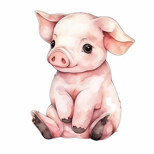 Watercolor illustration of a pig