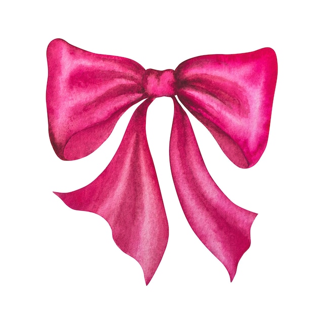 Watercolor illustration of a pink bowHand drawn pink satin holiday bowDecor for Valentines Day