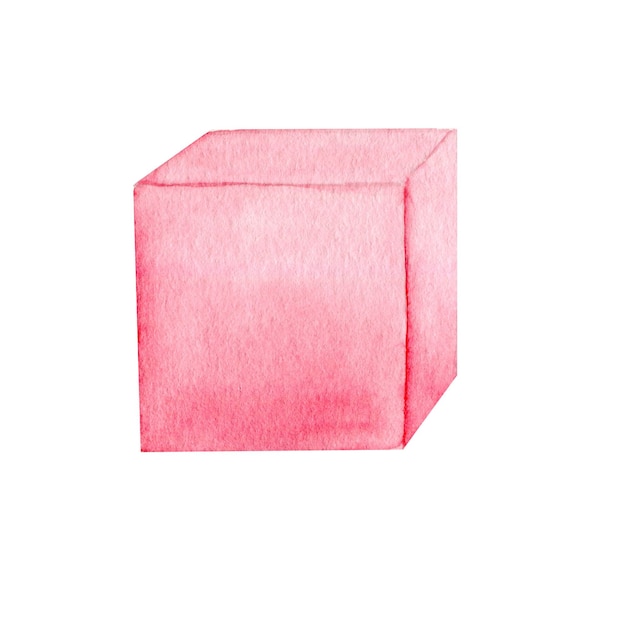 Watercolor illustration pink cube