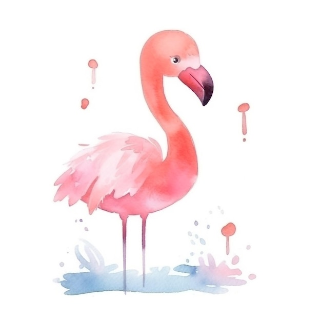 Watercolor illustration of a pink flamingo