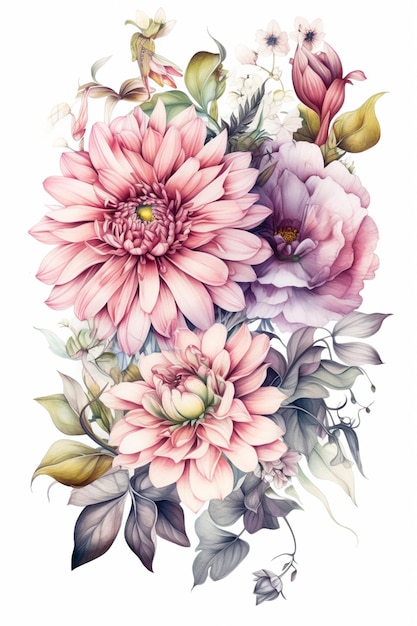 Watercolor illustration of a pink flower Generative AI