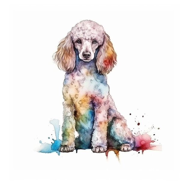 Watercolor illustration of a poodle dog