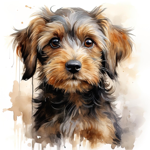 watercolor illustration portrait of a terrier dog on a white background