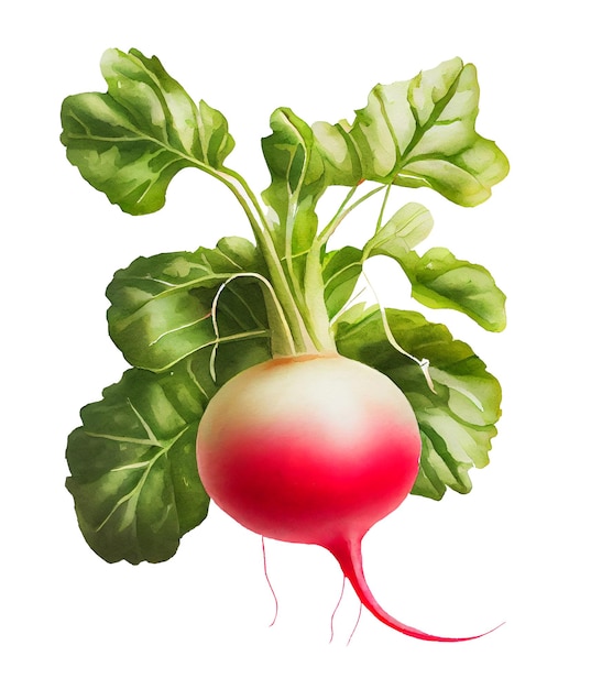 Watercolor illustration of a radish on white background