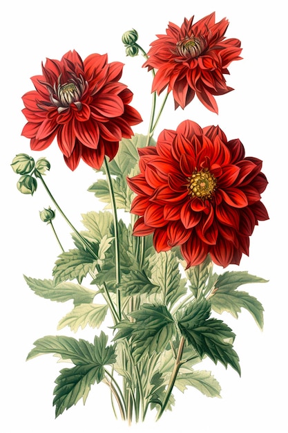 Watercolor illustration of a red flower Generative AI