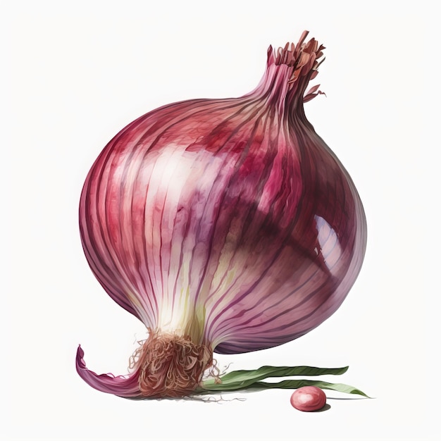 Watercolor illustration of a red onion on a white background