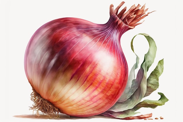 watercolor illustration of a red onion