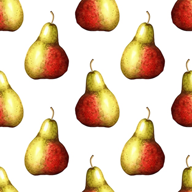 Watercolor illustration of redgreen pear Seamless repeating fruit pattern Organic fruits healthy