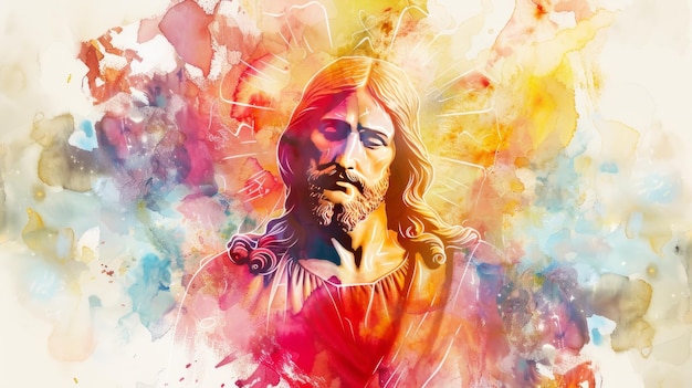 Photo watercolor illustration of sacred heart of jesus christ generative ai