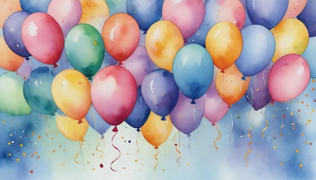 Watercolor Illustration Of Serene Balloons And Confetti Backdrop