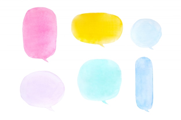 Watercolor illustration, Set of speech bubbles watercolor painting on paper isolated