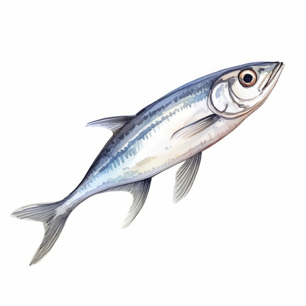 Watercolor Illustration Of A Shiny Sardine Fish