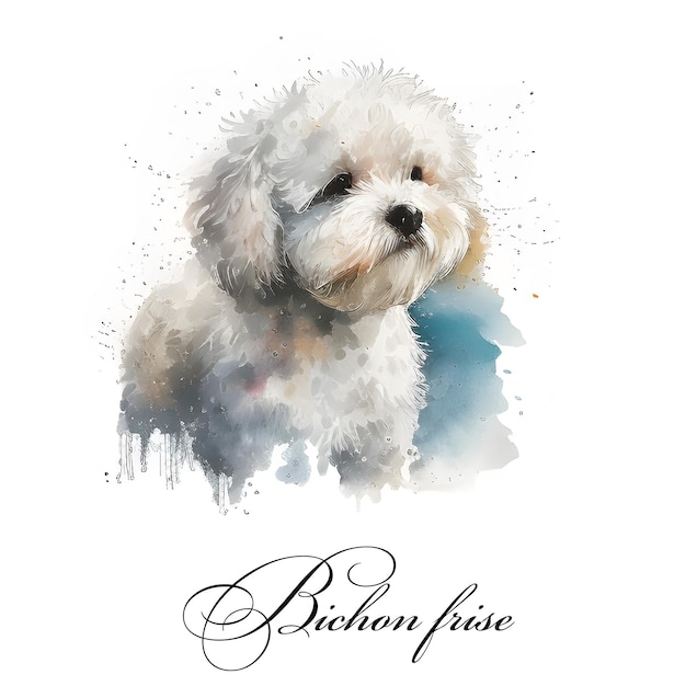 Watercolor illustration of a single dog breed bichon frise AI generated Dog portrait