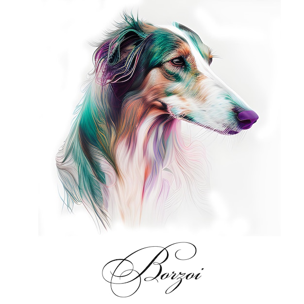 Watercolor illustration of a single dog breed borzoi AI generated Dog portrait