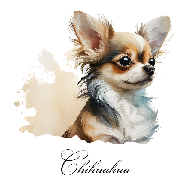 Watercolor illustration of a single dog breed chihuahua Guide dog Watercolor animal collection dog