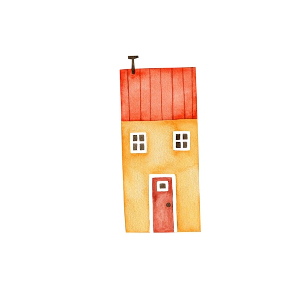 흰색 배경에 고립 된 작은 집의 수채화 그림