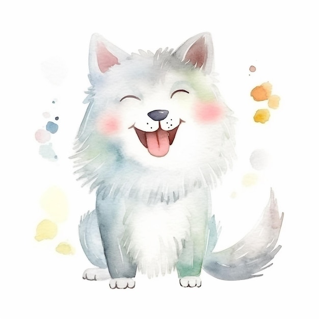 Watercolor illustration of a smiling dog