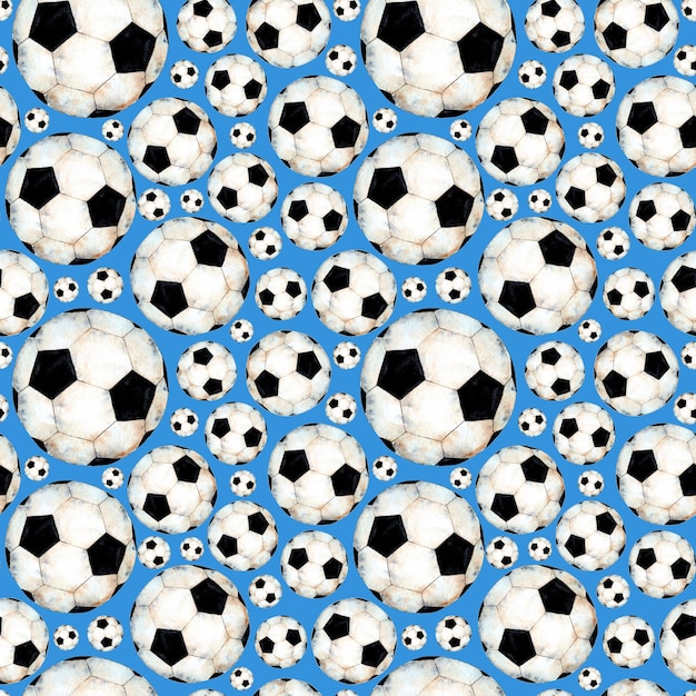 watercolor illustration of a soccer ball pattern sports symbol seamless repeating print