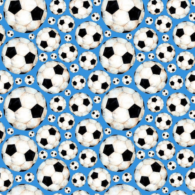 Illustrazione ad acquerello di un modello di pallone da calcio simbolo sportivo stampa ripetuta senza soluzione di continuità