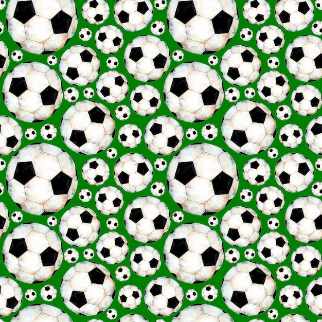 watercolor illustration of a soccer ball pattern sports symbol seamless repeating print