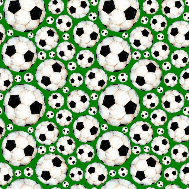 Watercolor illustration of a soccer ball pattern Sports symbol Seamless repeating print