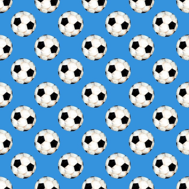 Photo watercolor illustration of a soccer ball pattern sports symbol seamless repeating print