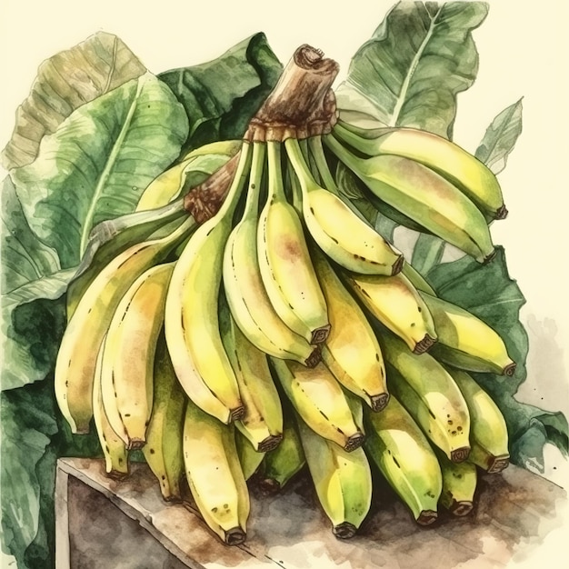 Watercolor illustration of some bananas