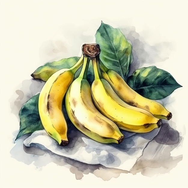 Watercolor illustration of some bananas