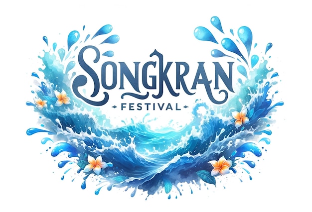 Watercolor illustration for the songkran festival with blue water splashes