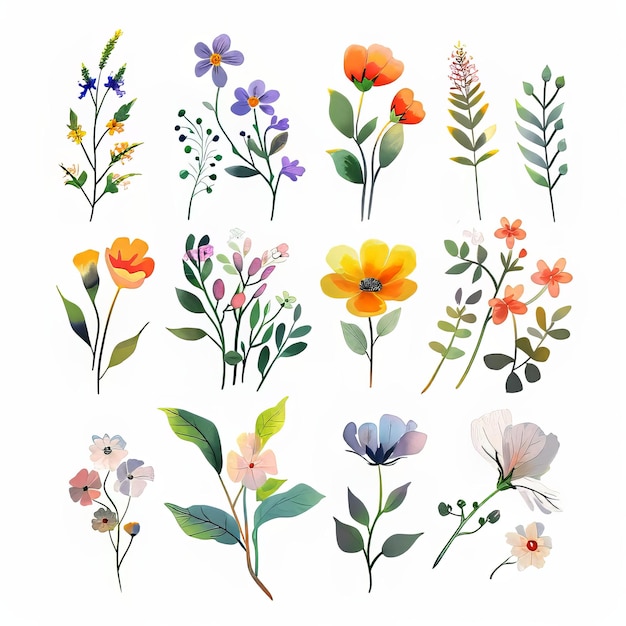 Watercolor illustration of spring flowers