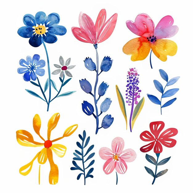 Watercolor illustration of spring flowers