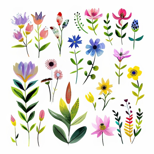 Watercolor illustration of spring flowers