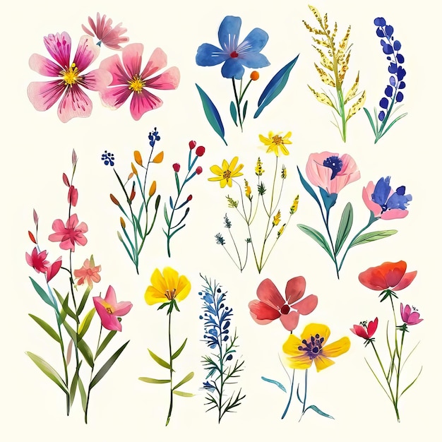 Watercolor illustration of spring flowers