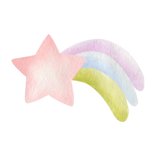 Watercolor illustration of a star with a rainbow