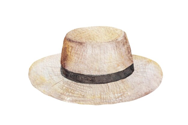 Photo watercolor illustration of a straw hat on a white background