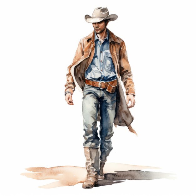 Photo watercolor illustration of a stylish male cowboy