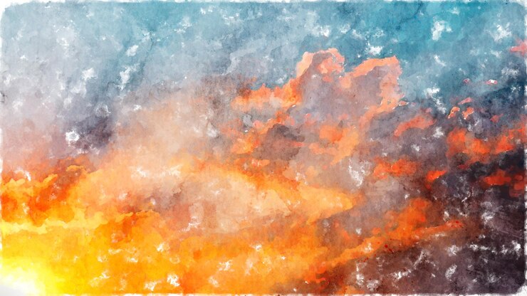 Watercolor illustration of sunset view in beach