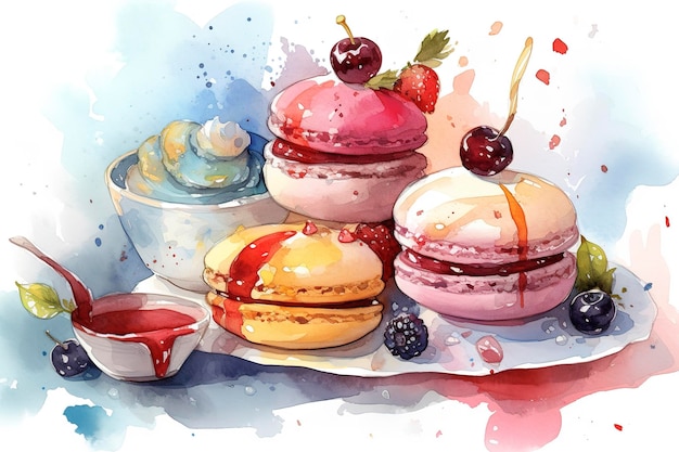 Watercolor illustration of a sweet dessert generate ai