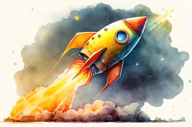 watercolor Illustration This the toy rocket