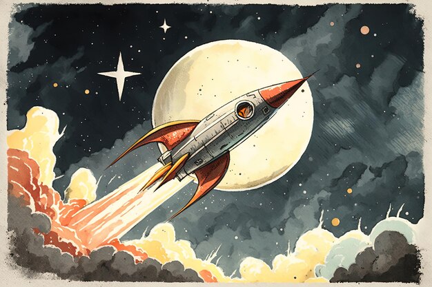 watercolor Illustration This the toy rocket