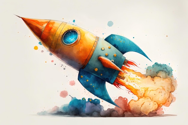 watercolor Illustration This the toy rocket